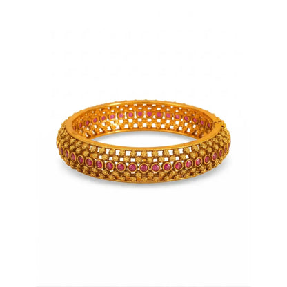 Kamala Tarini Kada Bangle | Gold-Plated Lotus Goddess Temple Bangle V-2476