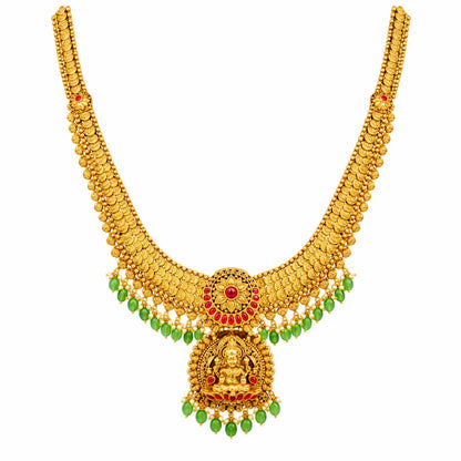 Antique Swarna Manga Mala Long Necklace Set | Gold-Plated Temple Jewellery