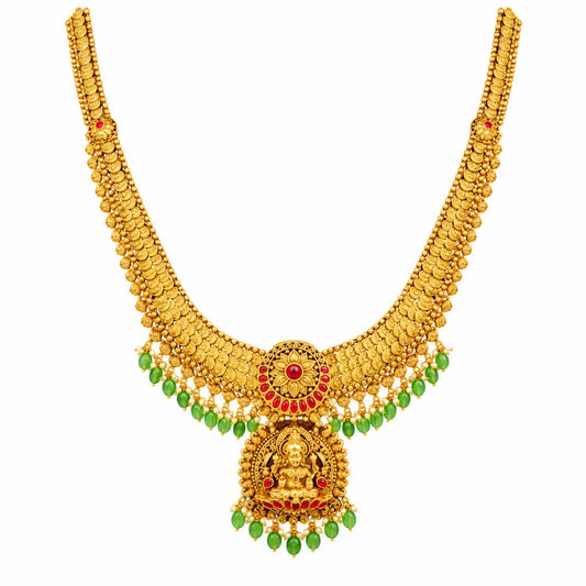 Antique Swarna Manga Mala Long Necklace Set | Gold-Plated Temple Jewellery