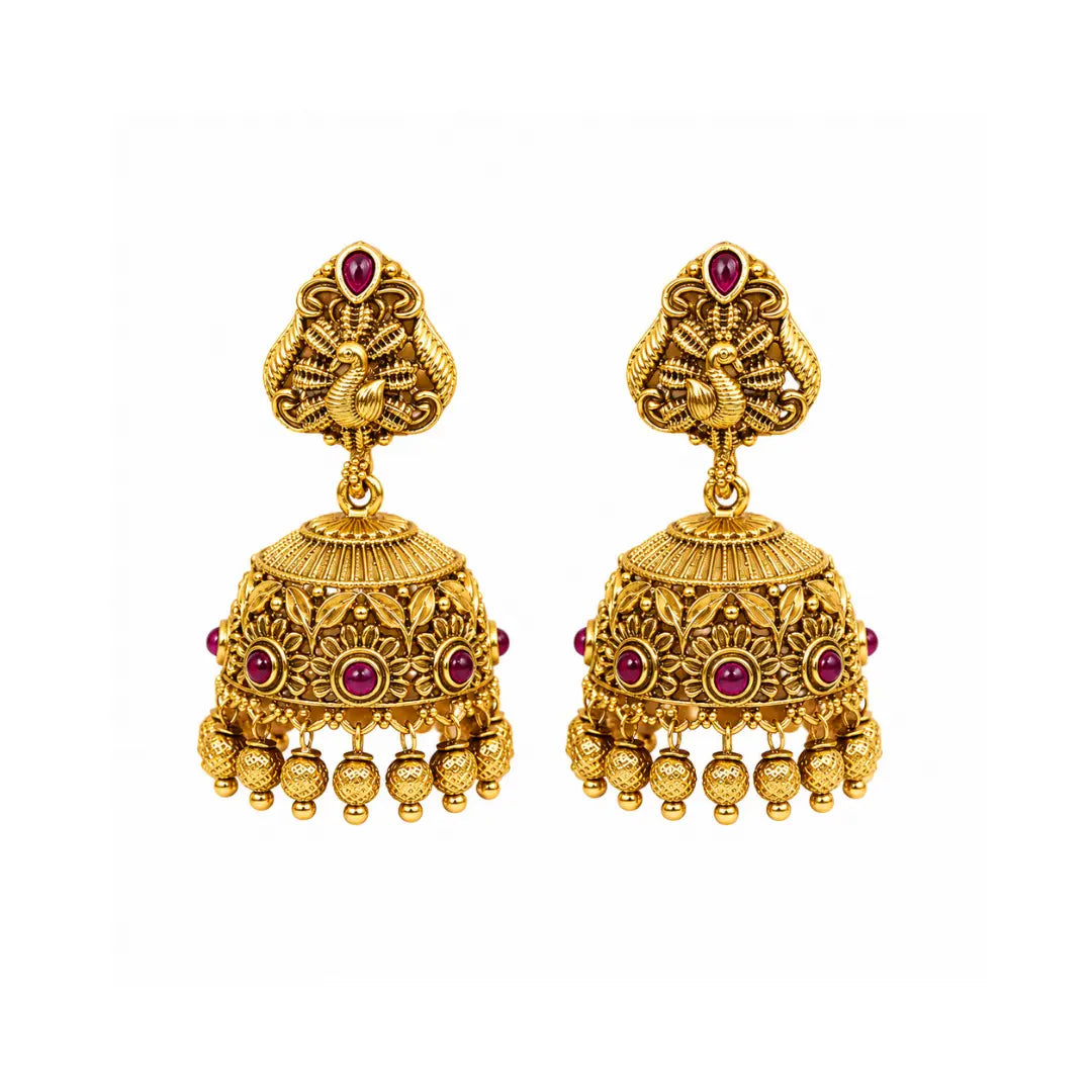 Gold-Plated Peacock Style Jhumka R-1129