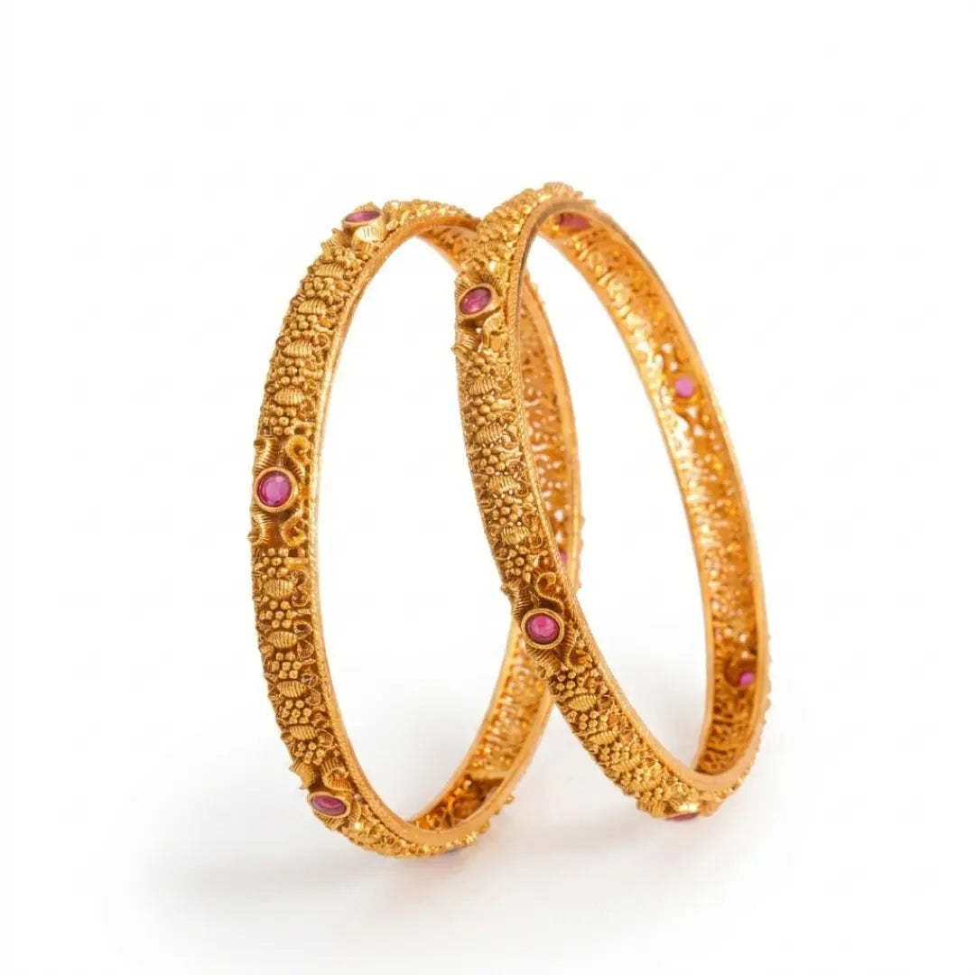 Andal Pushpa Kankana Paired Bangle | Gold-Plated Goddess Flower Bangle Set