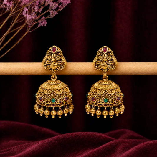 Gold-Plated Peacock Style Jhumka R-1129