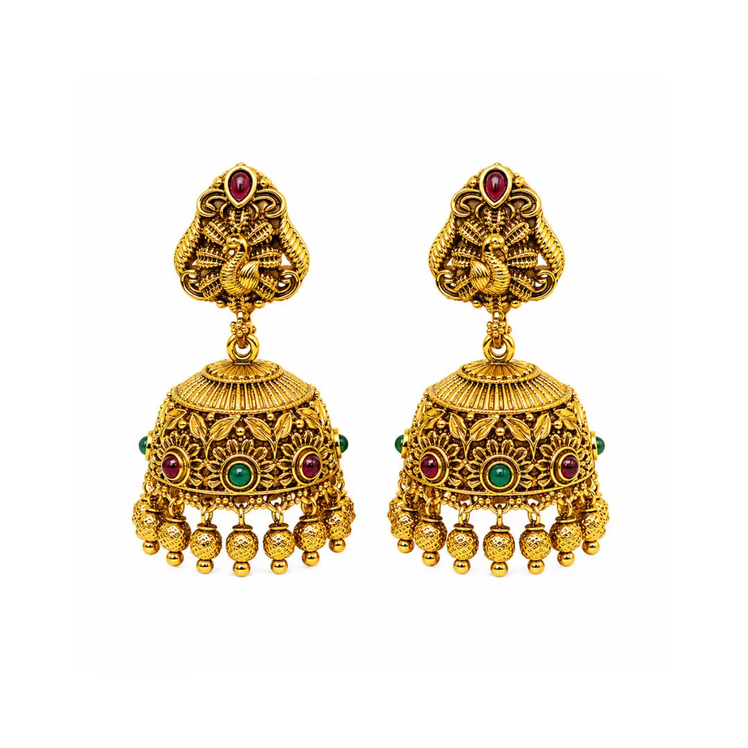 Gold-Plated Peacock Style Jhumka R-1129