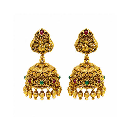 Gold-Plated Peacock Style Jhumka R-1129
