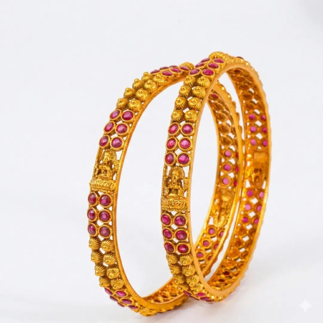 Sridevi Mangala Valayal Paired Bangle | Gold-Plated Auspicious Goddess Bangle V-2484