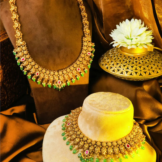 Pachi Muthu Swarna Kanti Combo Necklace Set | Gold-Plated Temple