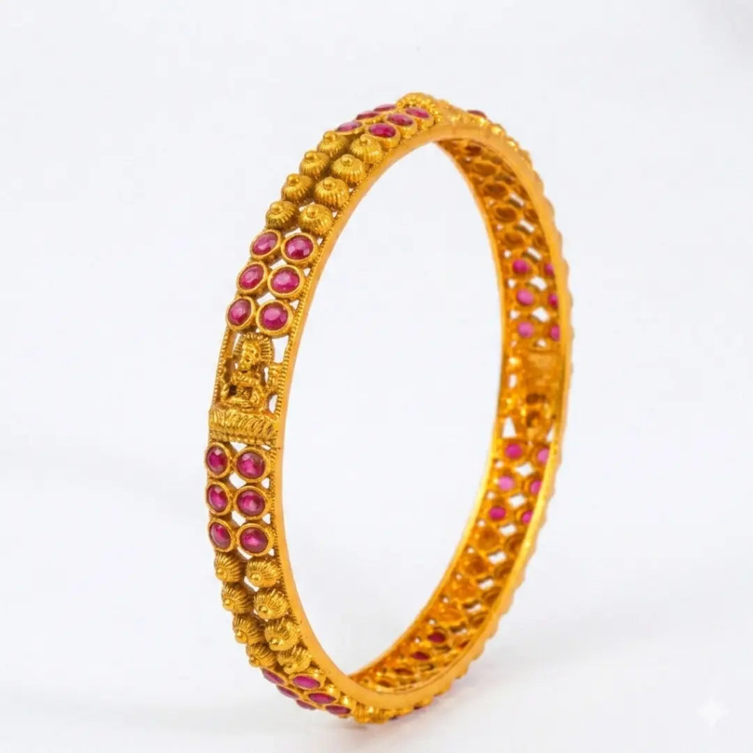 Sridevi Mangala Valayal Paired Bangle | Gold-Plated Auspicious Goddess Bangle V-2484