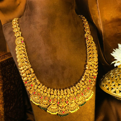 Antique Swarna Kodi Haar Long Necklace Set | Gold-Plated Temple Jewellery