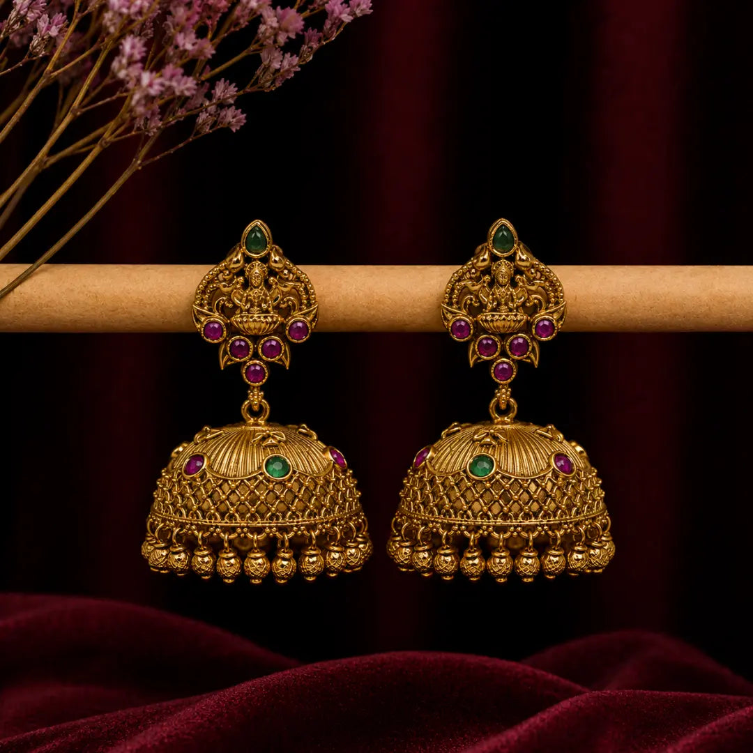 Antique Gold-Plated Laxmi Jhumka V-276
