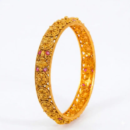 Padmavathi Rekha Paired Bangle | Gold-Plated Lotus Goddess Line Bangle Set V-2500