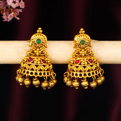 Bridal Temple Jhumkas with Gold-Plated