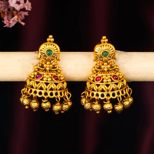 Bridal Temple Jhumkas with Gold-Plated
