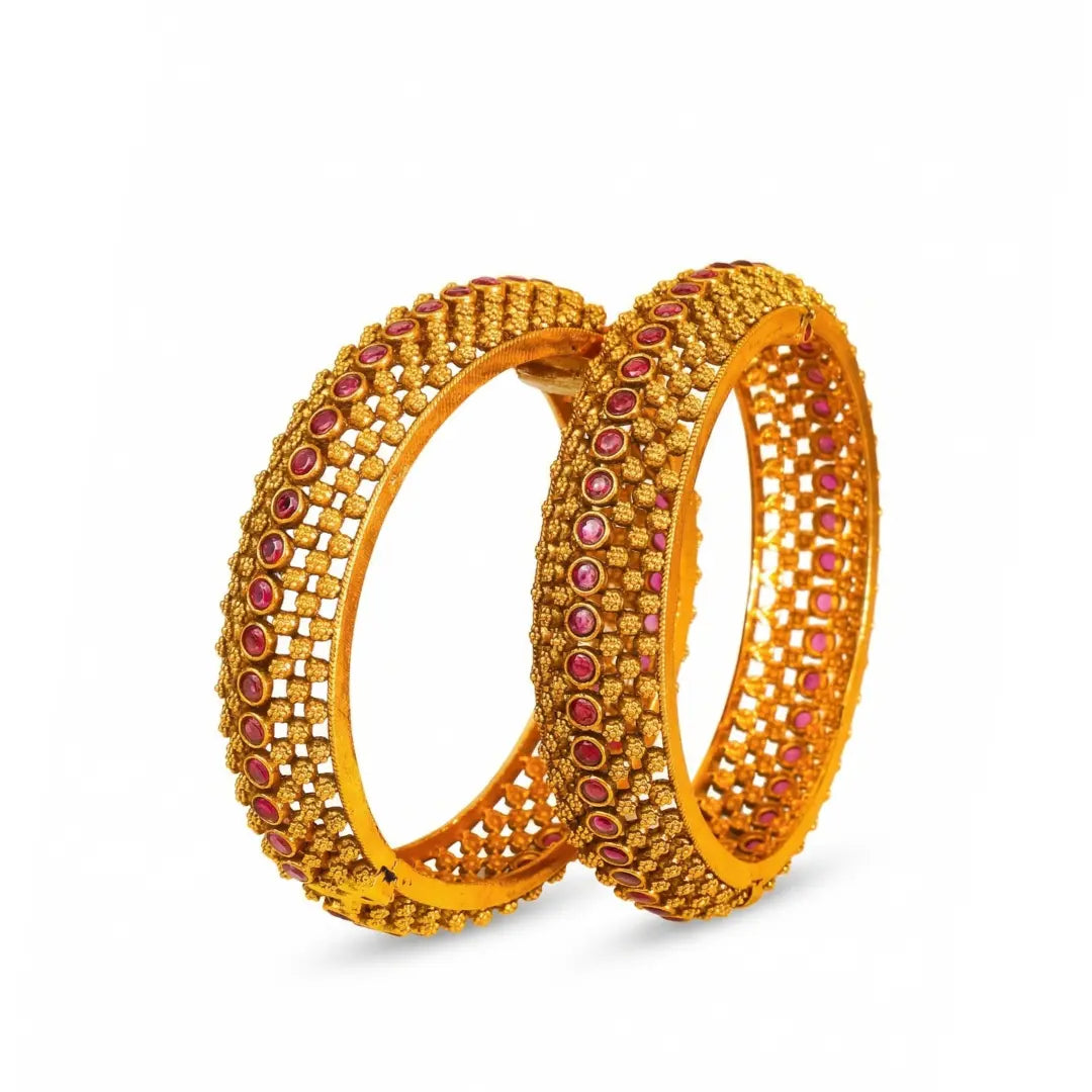 Kamala Tarini Kada Bangle | Gold-Plated Lotus Goddess Temple Bangle V-2476