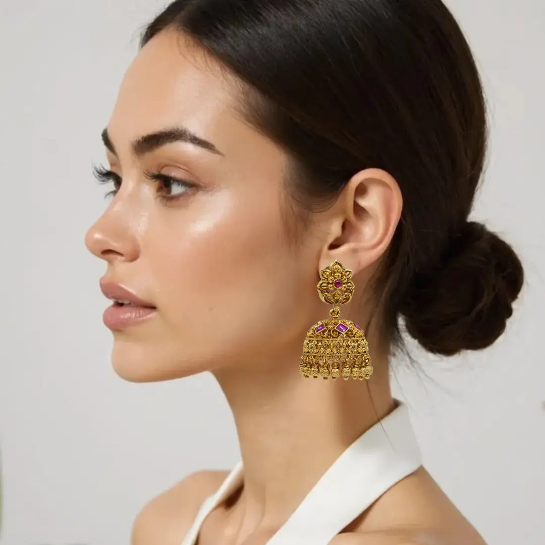 Antique Gold-Plated Jhumka R-1297