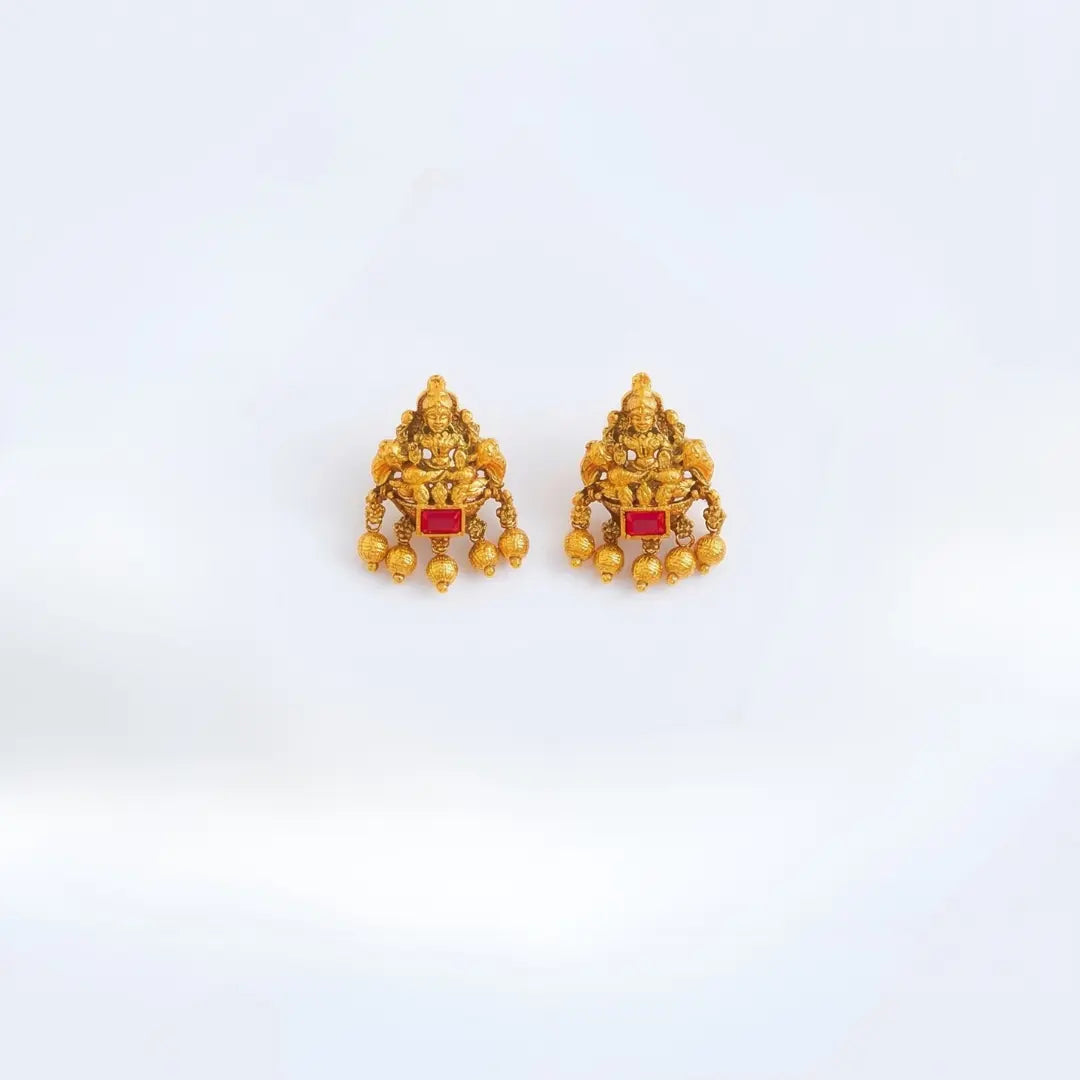 Lakshmi Temple Jewellery Short Necklace Set with Ruby Stone Jhumkas