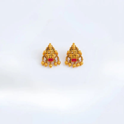 Lakshmi Temple Jewellery Short Necklace Set with Ruby Stone Jhumkas