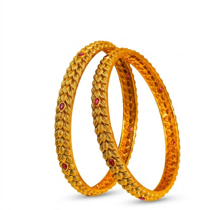 Devi Alankara Valayal Paired Bangle | Gold-Plated Goddess Adornment Bangle V-2564