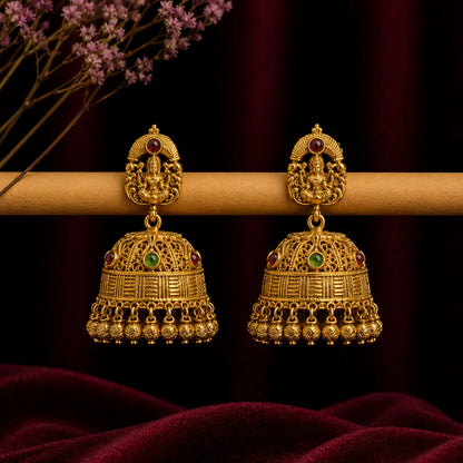 Elegant Laxmi Antique Gold-Plated Jhumka  R-1172
