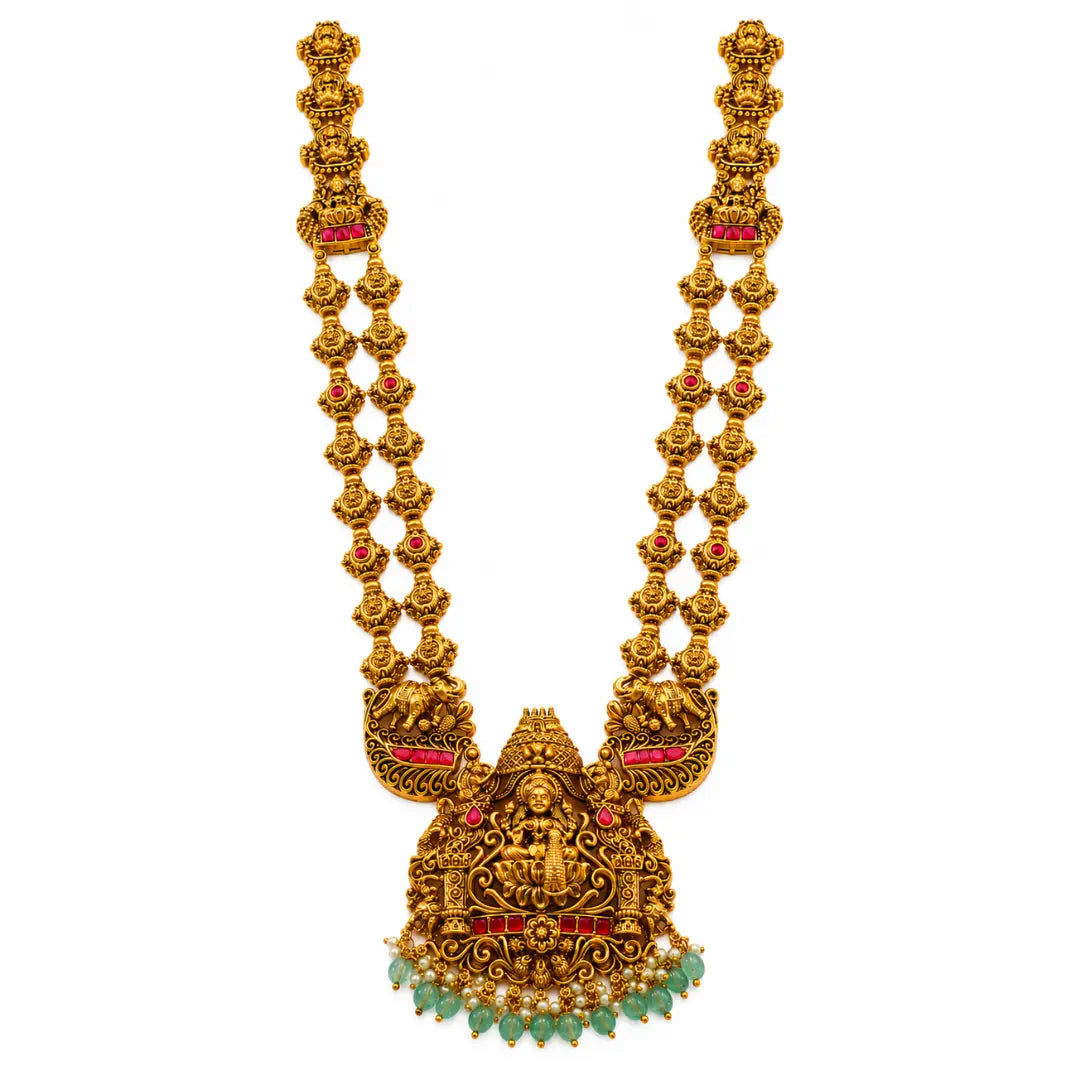 Rajeshwari Long Haram | Gold-Plated Queen Goddess Temple Necklace J-973