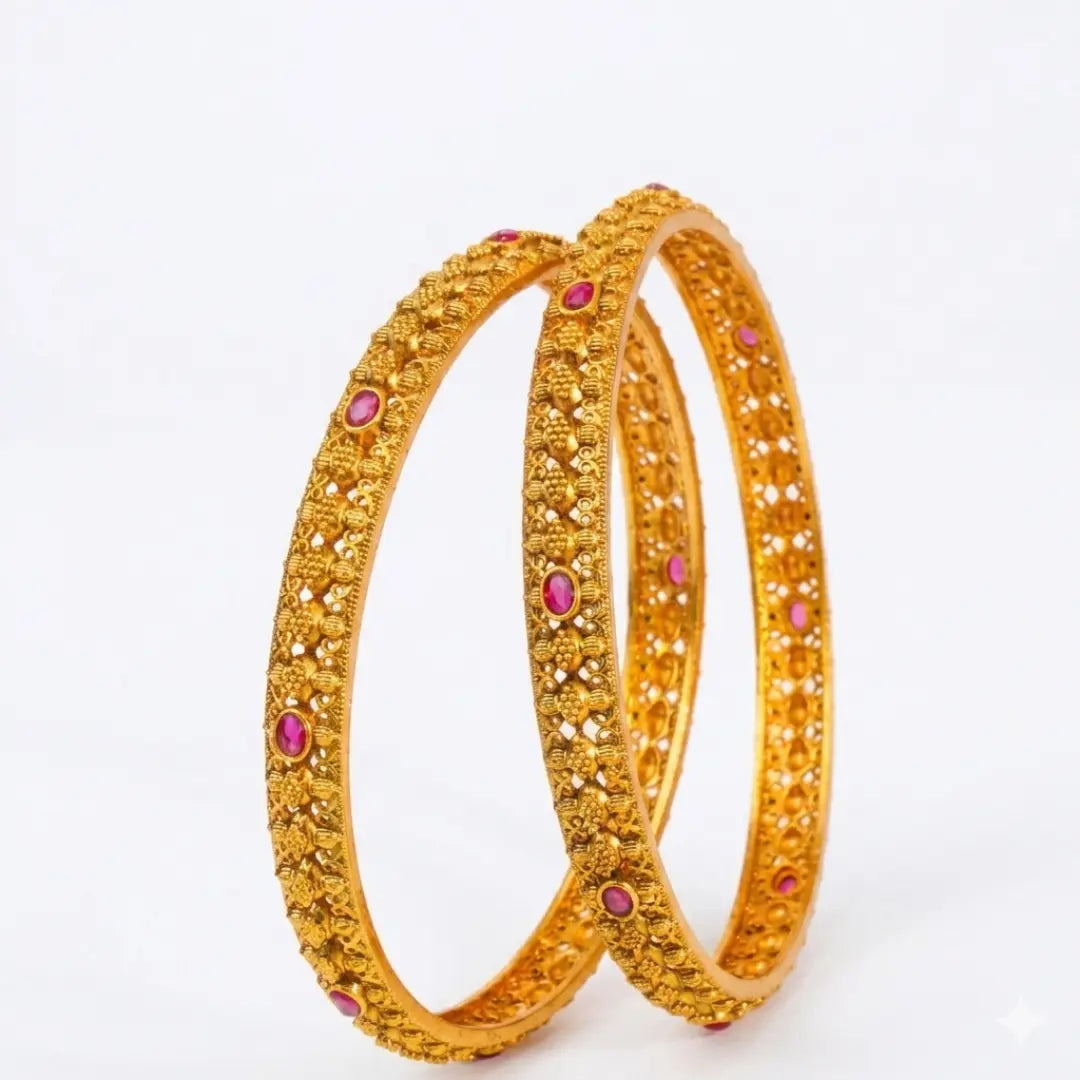Shakti Kankana Paired Bangle | Gold-Plated Divine Power Temple Bangle Set