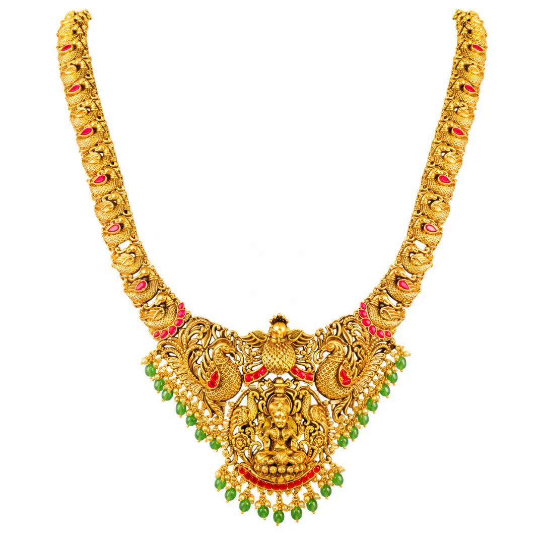 Pachi Swarna Kanti Haar Long Necklace Set | Gold-Plated Temple Jewellery