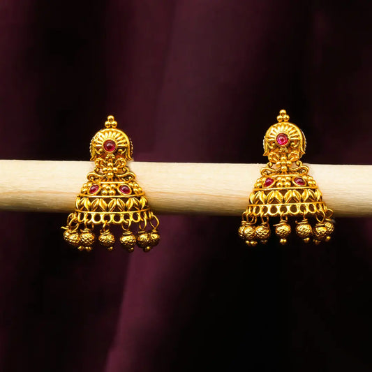 Bridal Temple Jhumkas with Gold-Plated