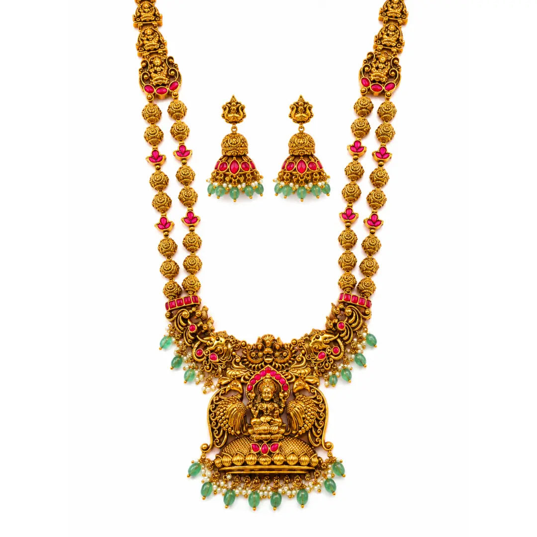 Mahalakshmi Long Haram Pendant Set | Gold-Plated Temple Necklace