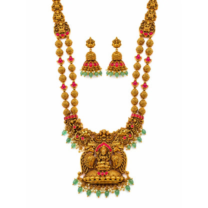 Mahalakshmi Long Haram Pendant Set | Gold-Plated Temple Necklace