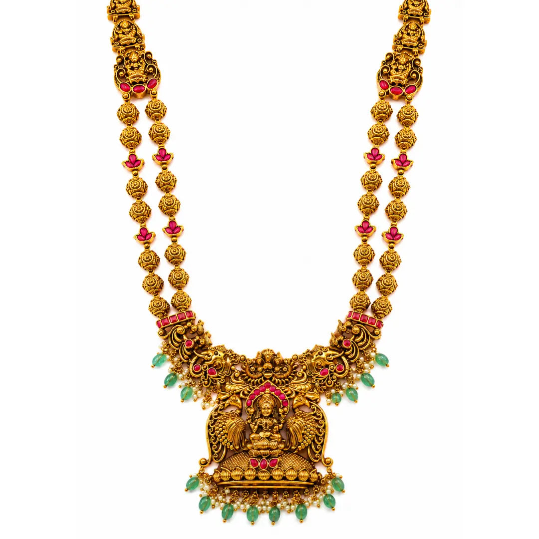 Mahalakshmi Long Haram Pendant Set | Gold-Plated Temple Necklace