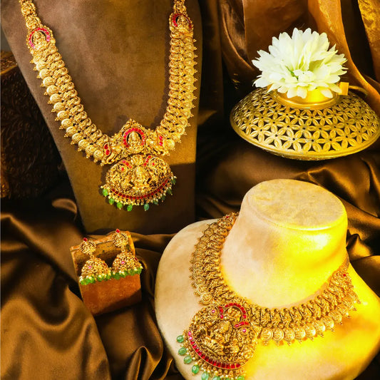 Swarna Pachi Manga Kanti Combo Necklace Set | Gold-Plated Temple
