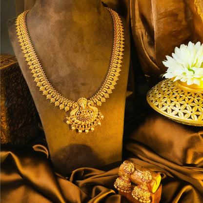 Navaratna Muthu Swarna Kanti Long Necklace Set | Gold-Plated Temple K-1894