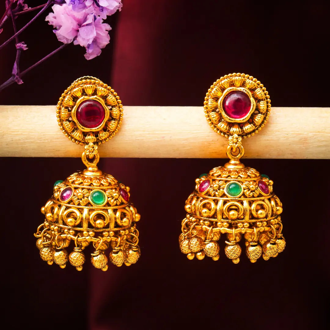 Antique Gold Plated Temple Jhumka T-18