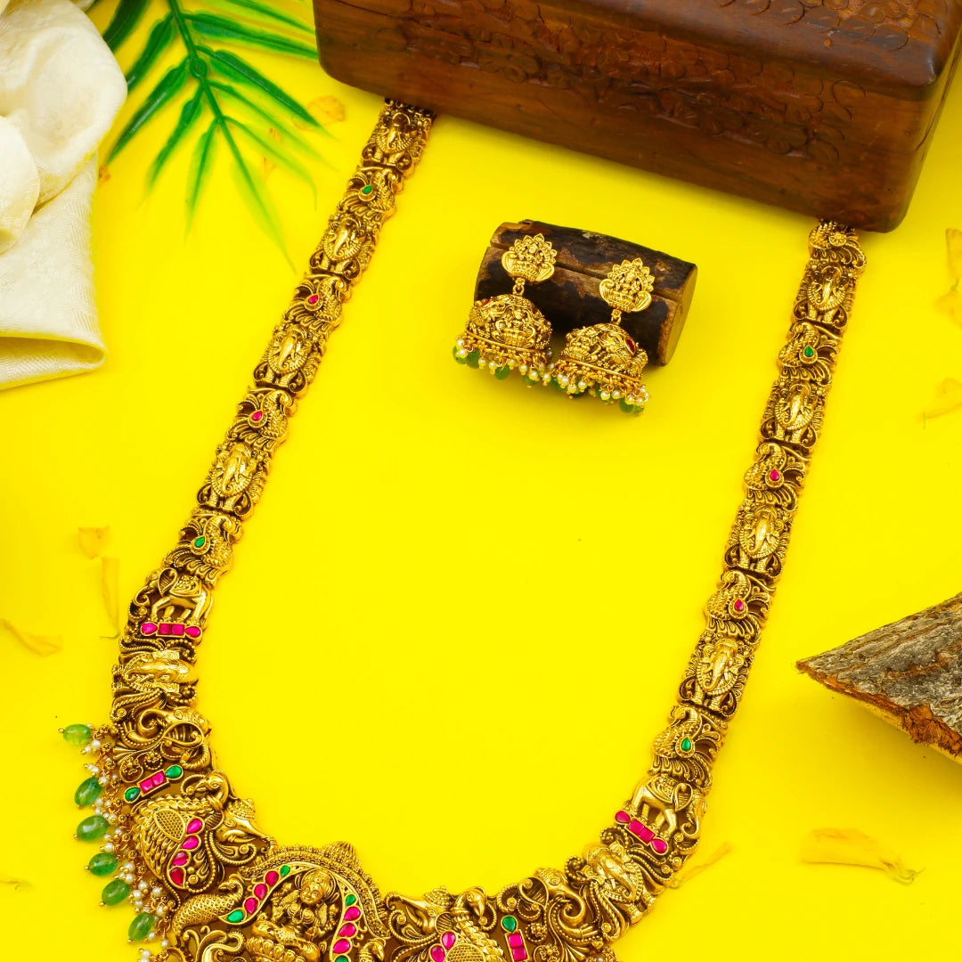 Laxmi Design Temple Jewellery Long Necklace Set | South Indian Bridal