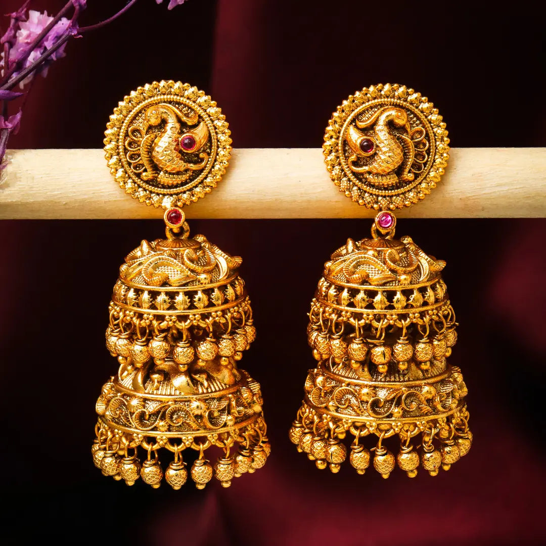 Long Peacock Gold-Plated Jumka R-2124