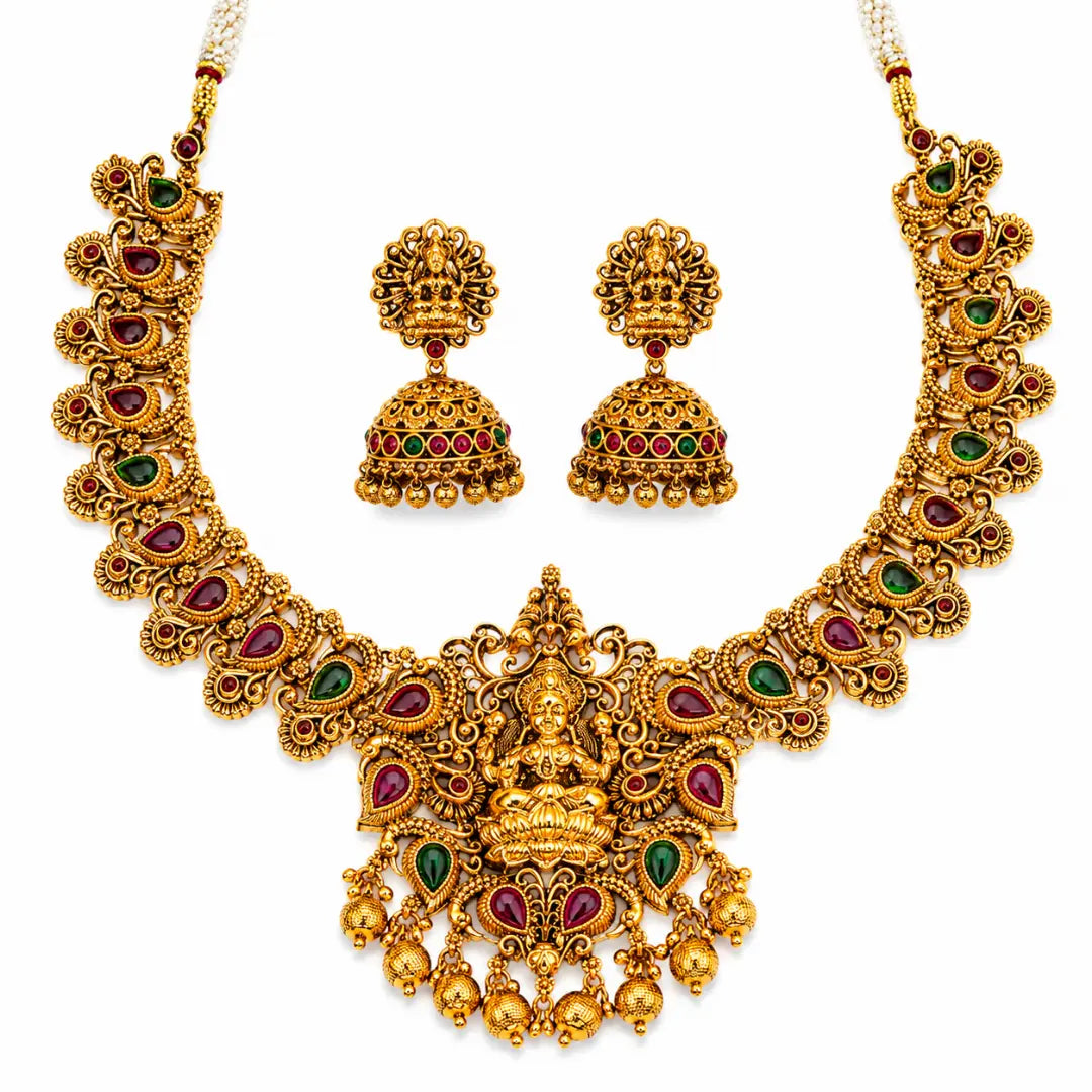 Antique Laxmi Gold-Plated Short Necklace Set