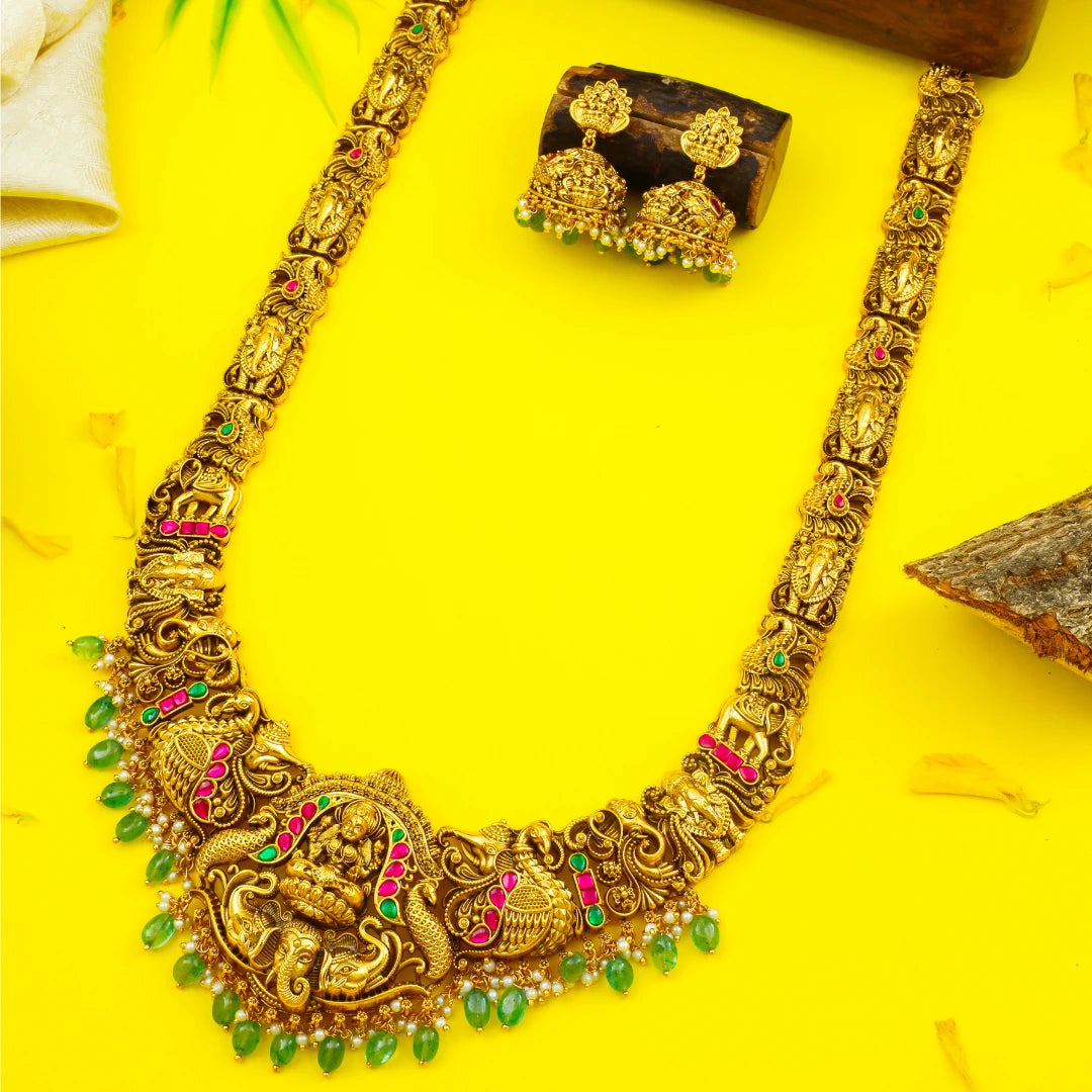 Laxmi Design Temple Jewellery Long Necklace Set | South Indian Bridal