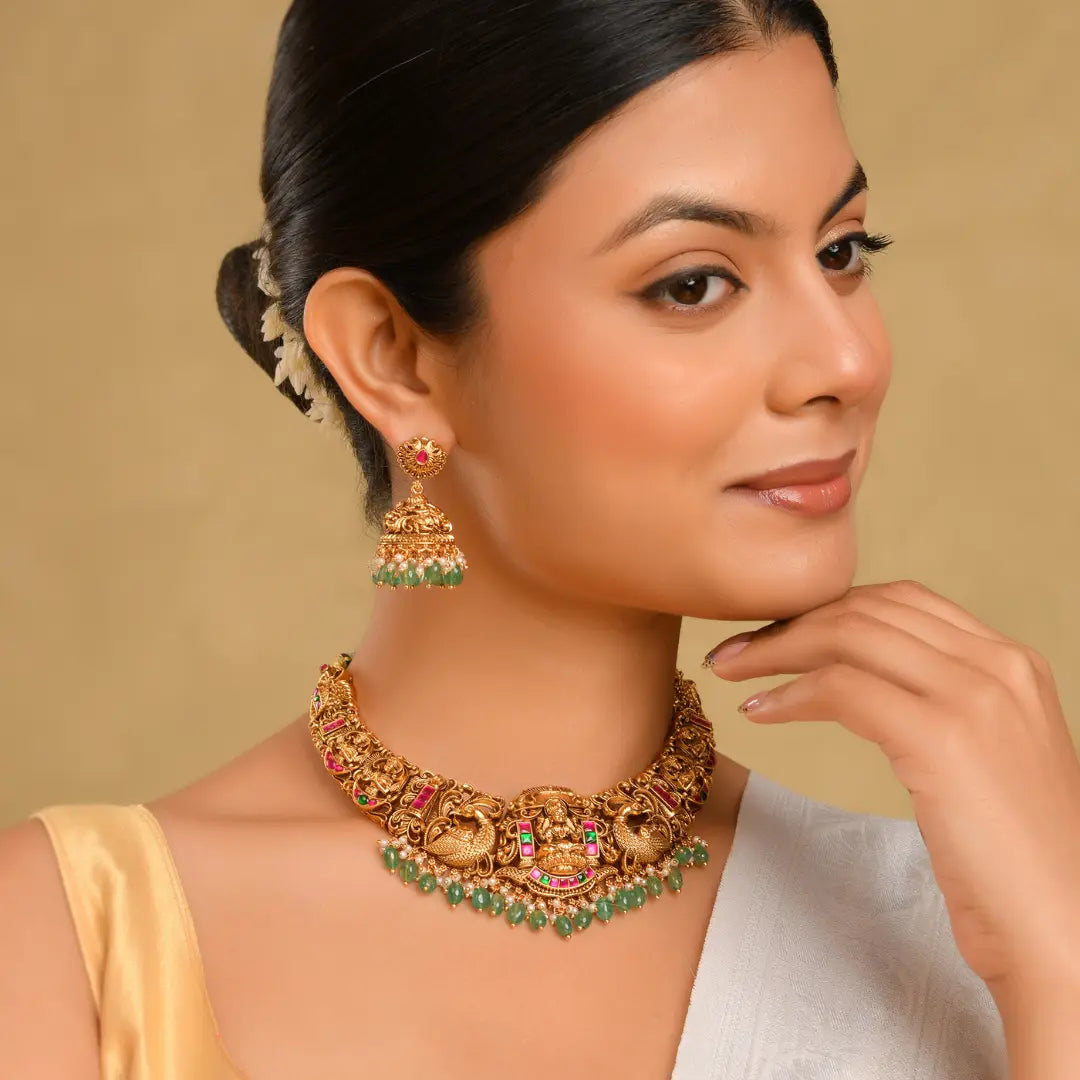 Bridal Temple Jewellery Combo Set with Laxmi Design | 1 Gram Gold