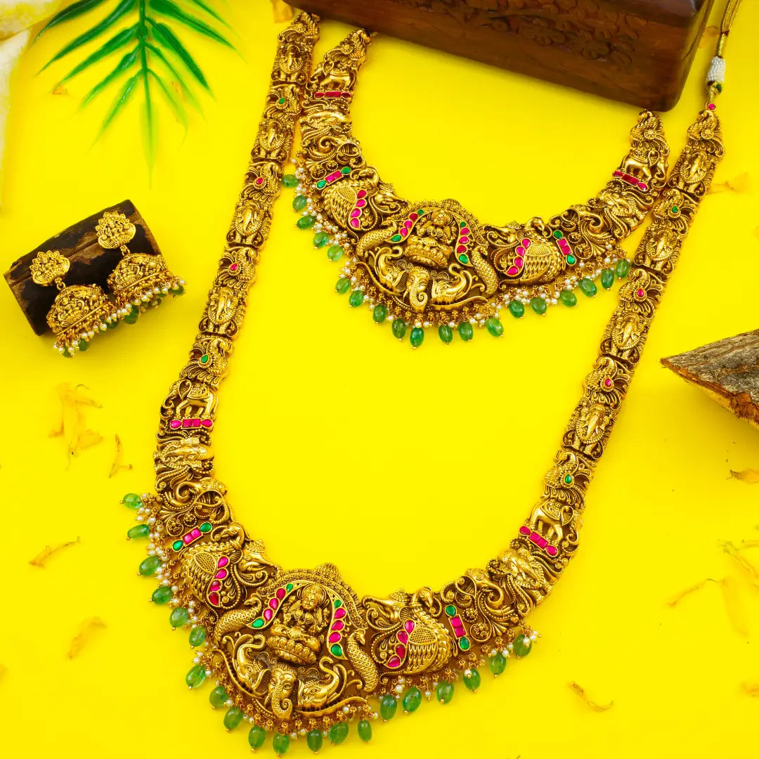 Bridal Temple Jewellery Combo Set with Laxmi Design | 1 Gram Gold