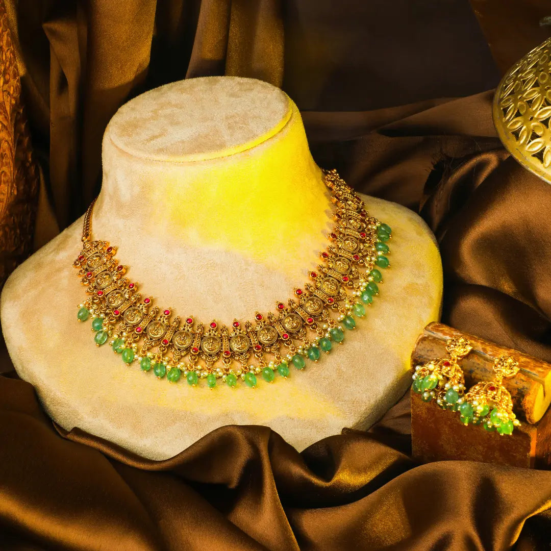  Muthu Swarna Kodi Haar Short Necklace Set | Gold-Plated Temple Jewellery J-1029