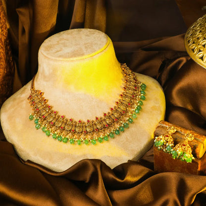  Muthu Swarna Kodi Haar Short Necklace Set | Gold-Plated Temple Jewellery J-1029