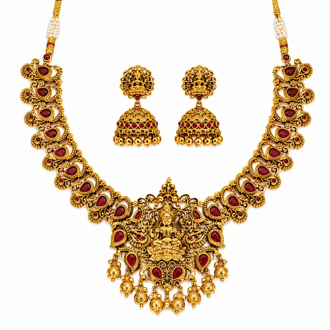 Antique Laxmi Gold-Plated Short Necklace Set