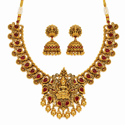 Antique Laxmi Gold-Plated Short Necklace Set