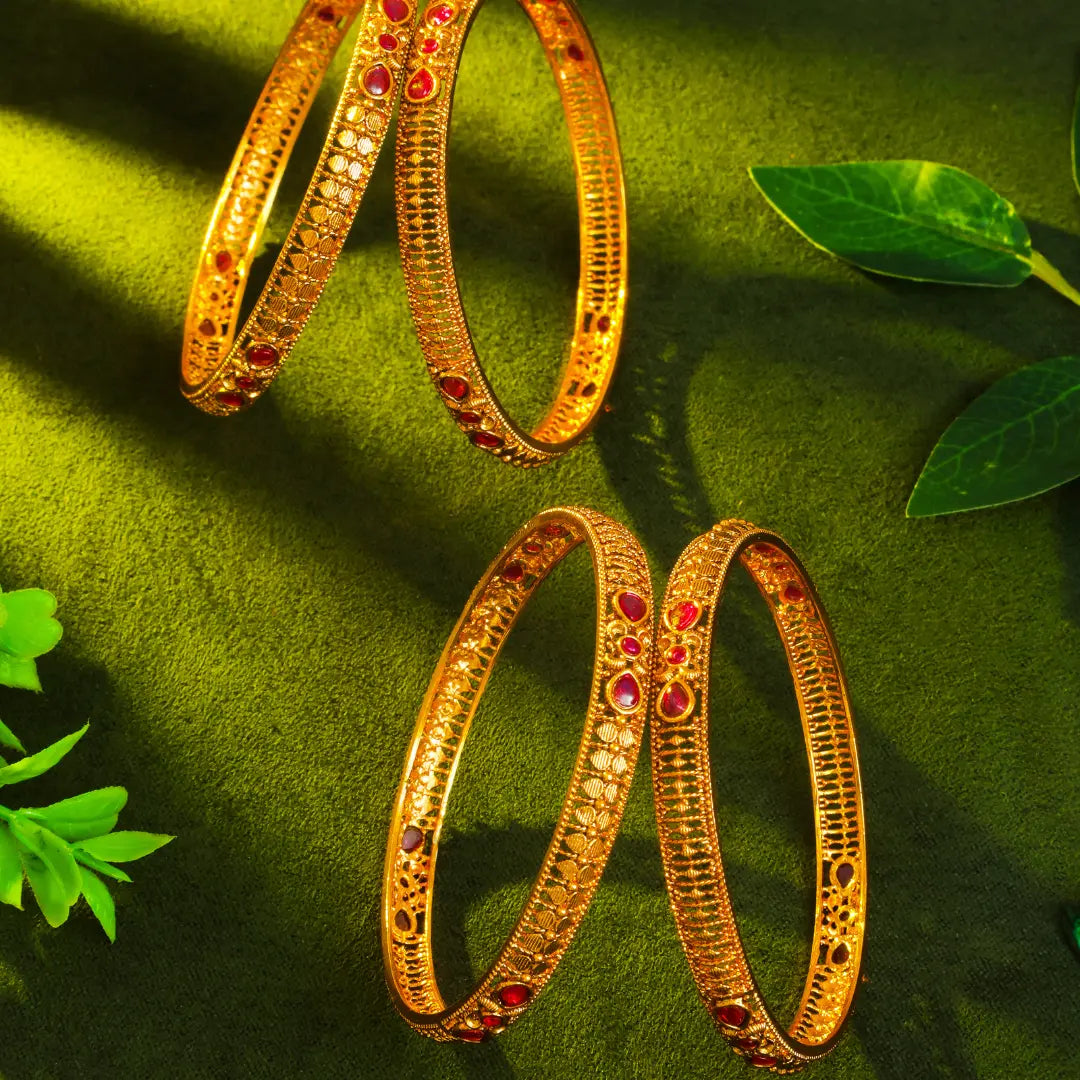 Ratna Jali Kankana Paired Bangle | Gold-Plated Temple Jewellery V-868