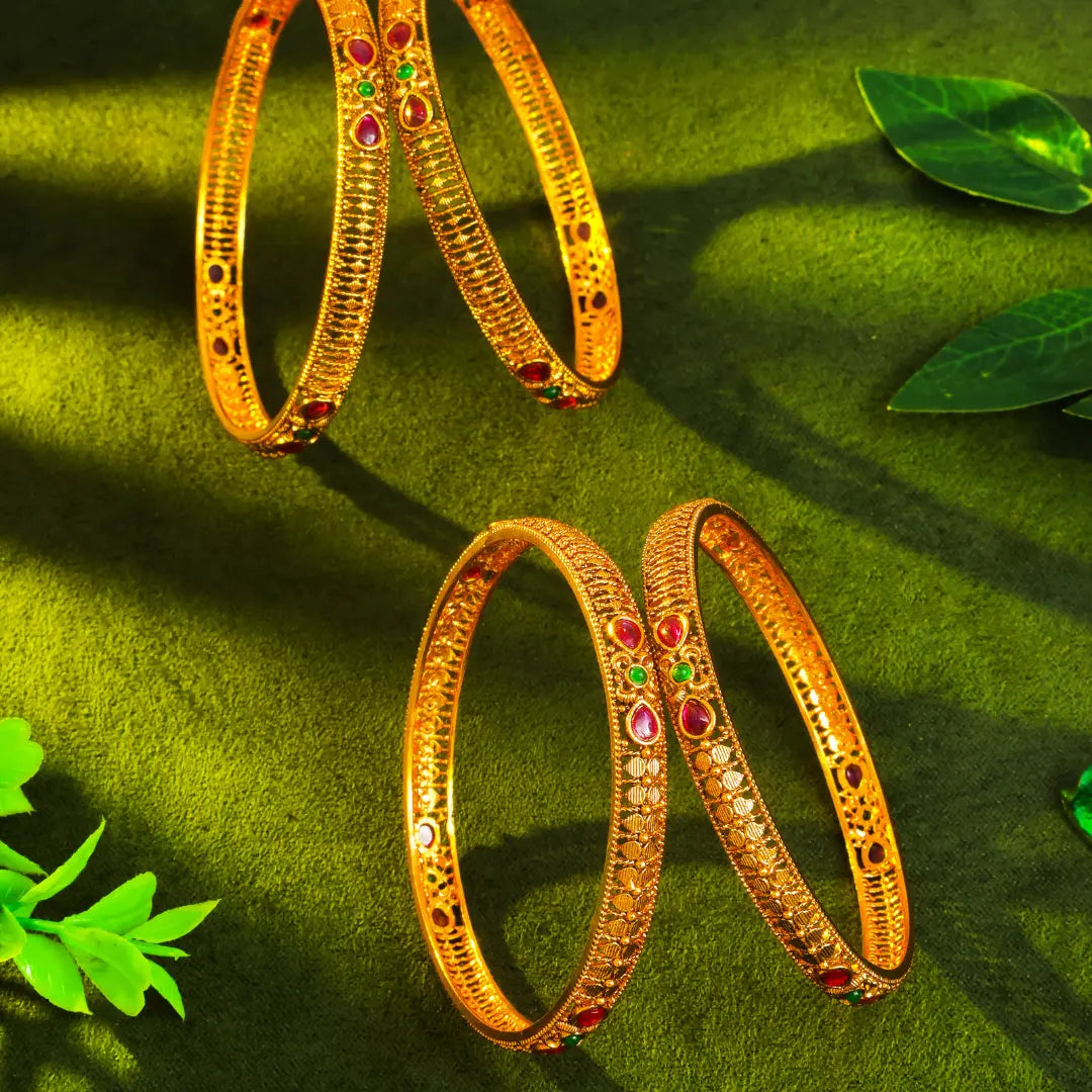 Ratna Jali Kankana Paired Bangle | Gold-Plated Temple Jewellery V-868