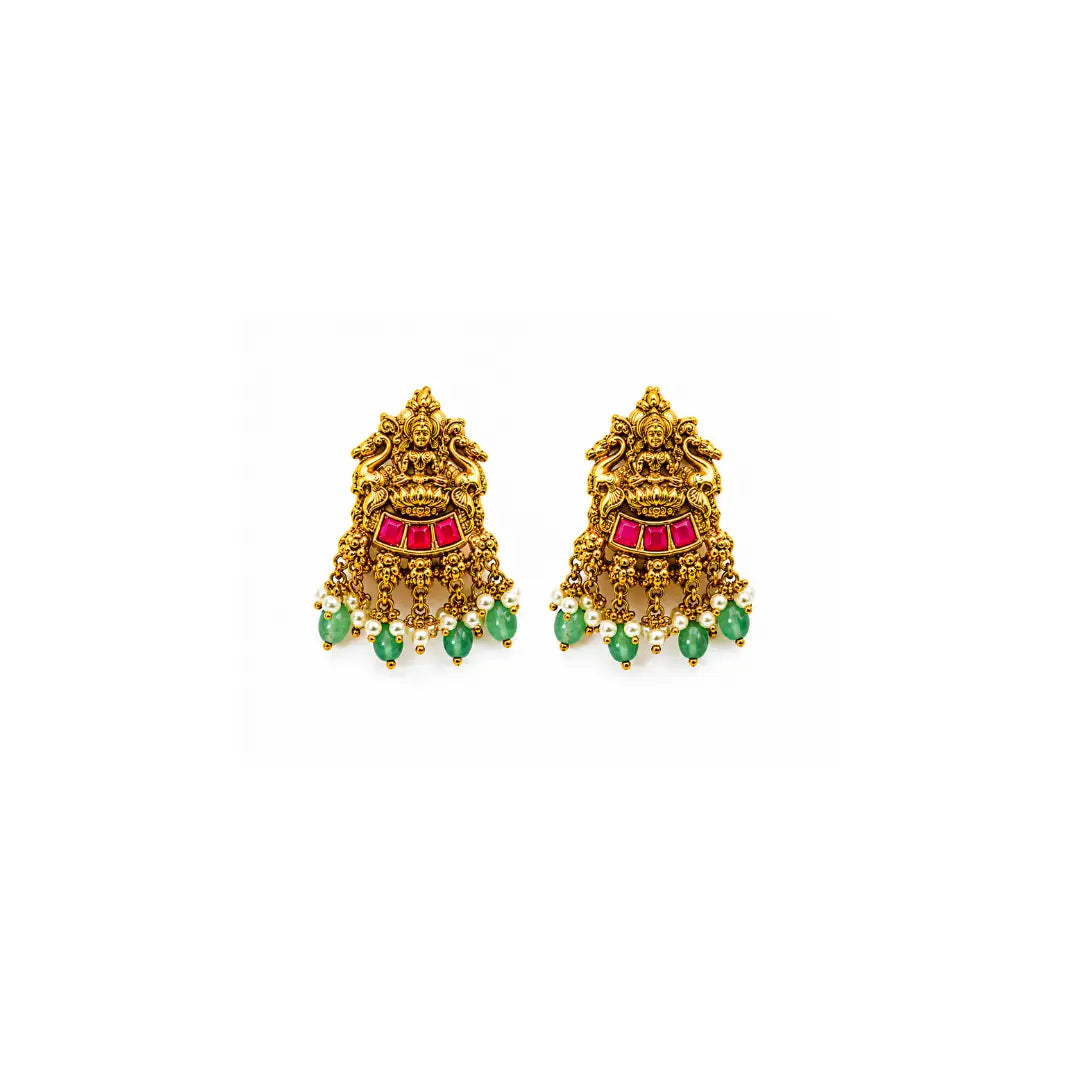 Kamalapriyan Haram | Gold-Plated Vishnu Lotus Temple Necklace Set