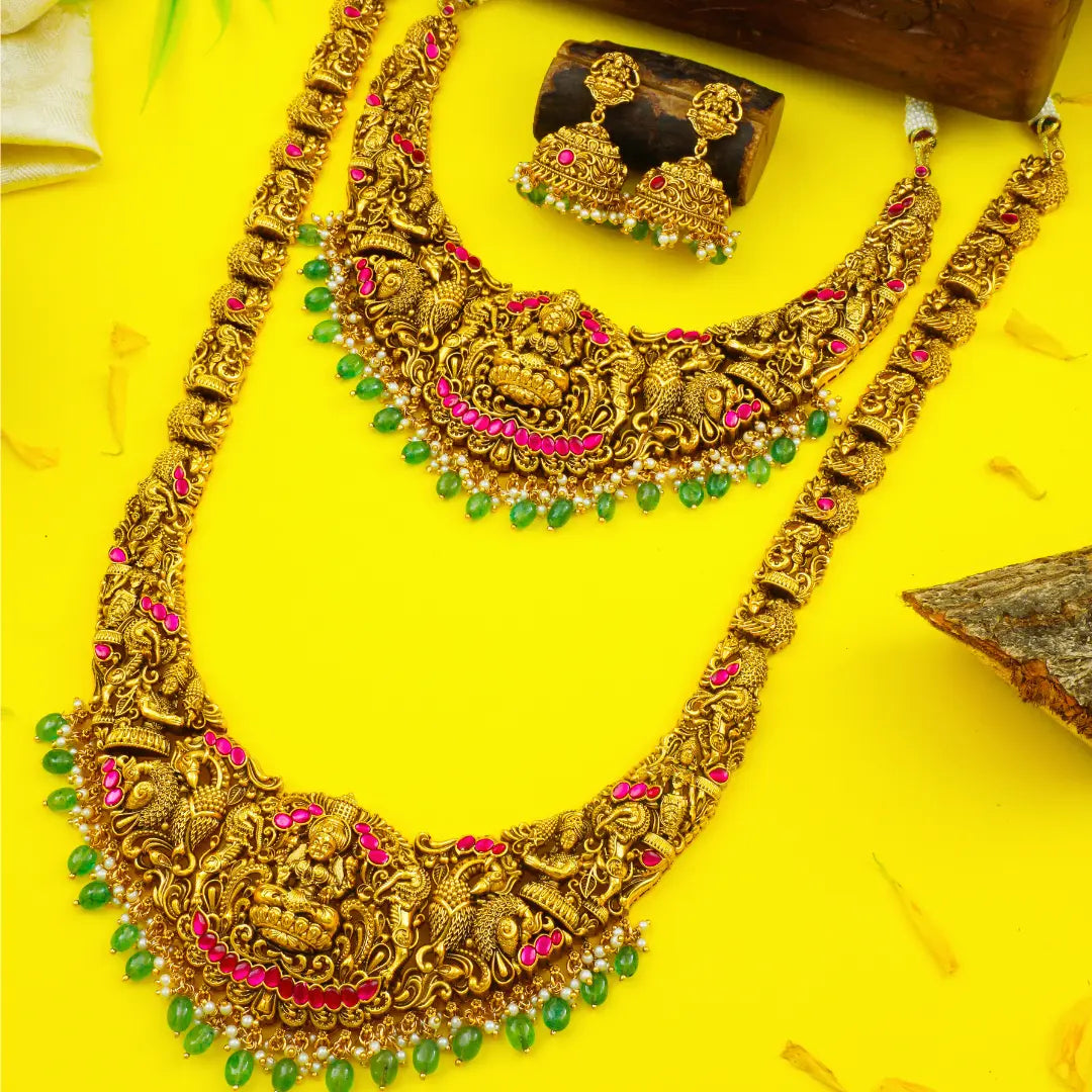 Heritage Temple Jewellery Bridal Combo Set | Laxmi Design Gold Look