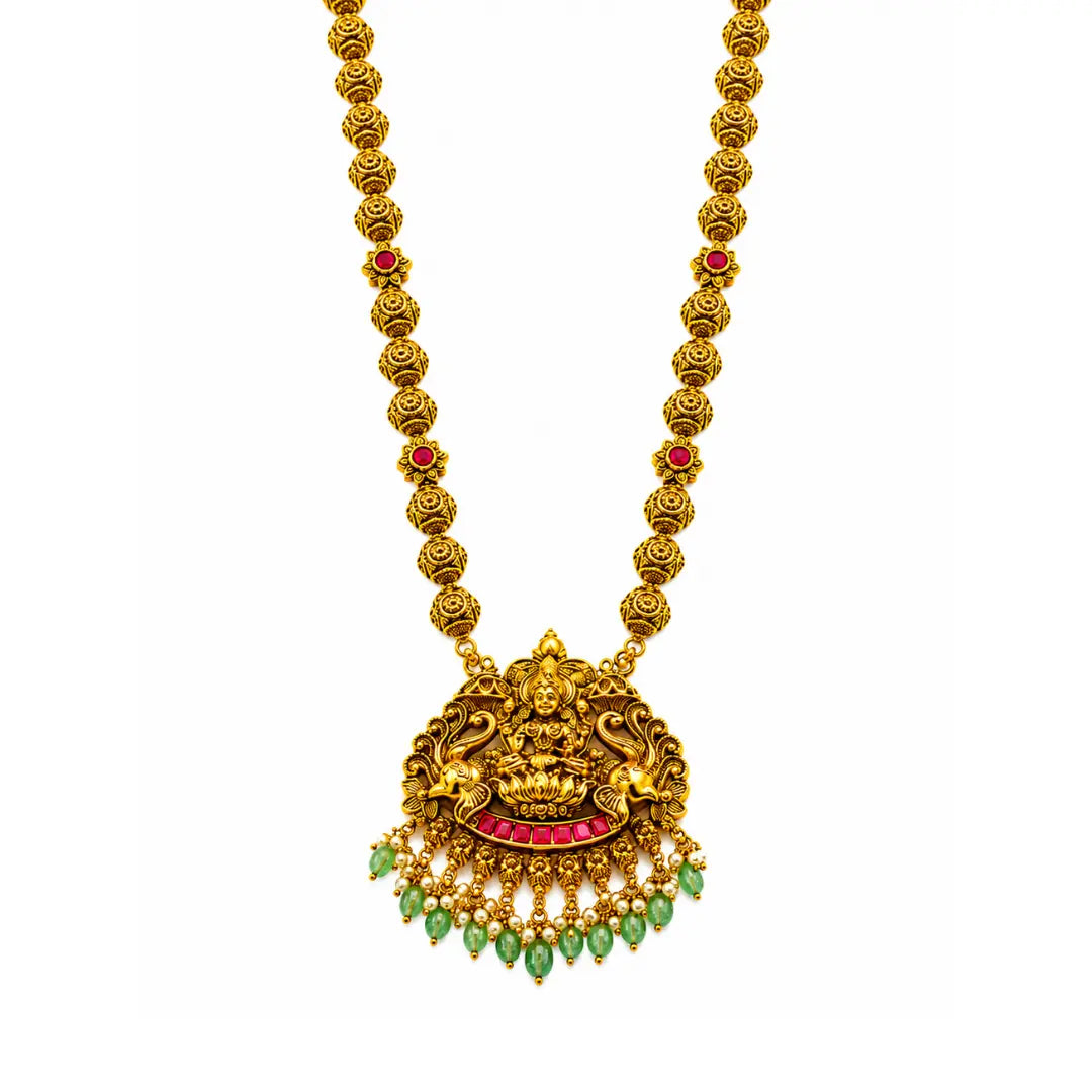 Kamalapriyan Haram | Gold-Plated Vishnu Lotus Temple Necklace Set