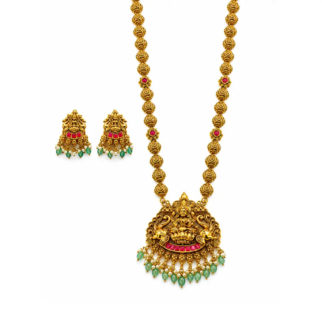 Kamalapriyan Haram | Gold-Plated Vishnu Lotus Temple Necklace Set