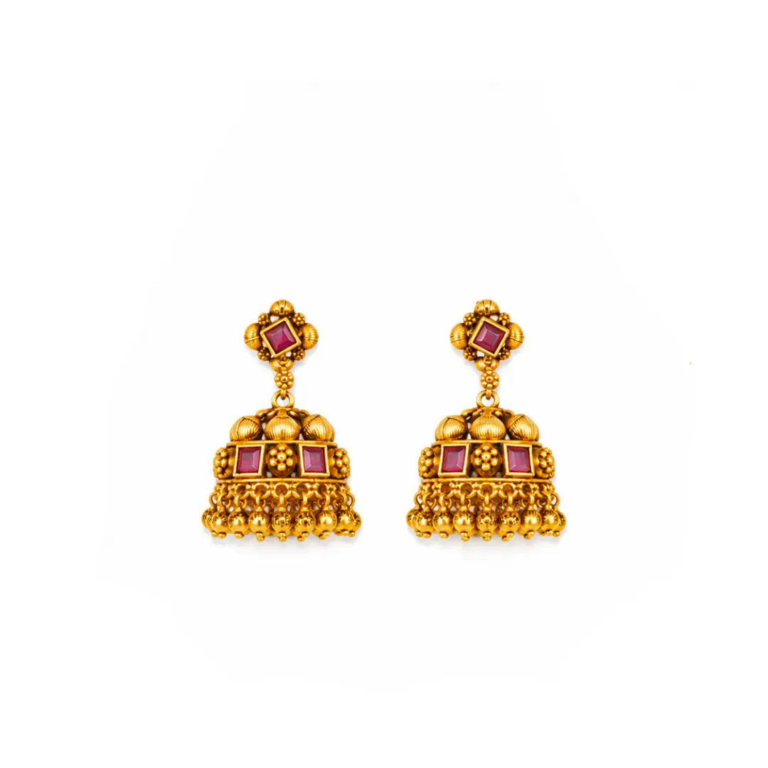 Traditional Temple Jewellery Short Necklace Set with Ruby Stones J-1764