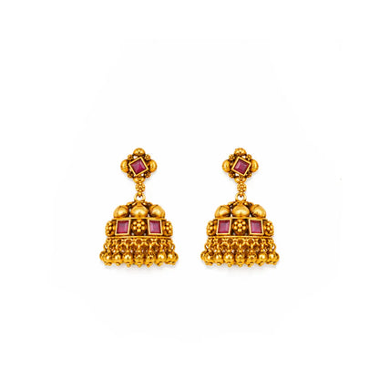 Traditional Temple Jewellery Short Necklace Set with Ruby Stones J-1764